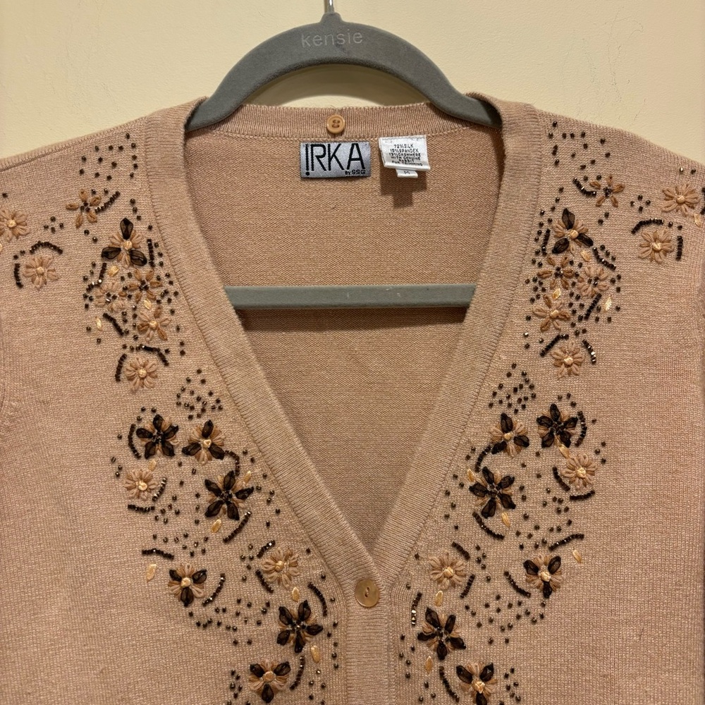 IRKA by 8998 Beaded Cardigan with Genuine Rabbit Fur Trim – Medium - Picture 2 of 6